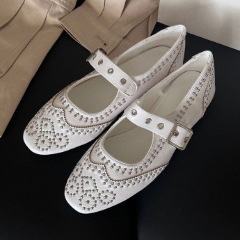 Shoes For Women Flats - Retro Klinknagel Gesp Ontwerp Flats Vrouwen