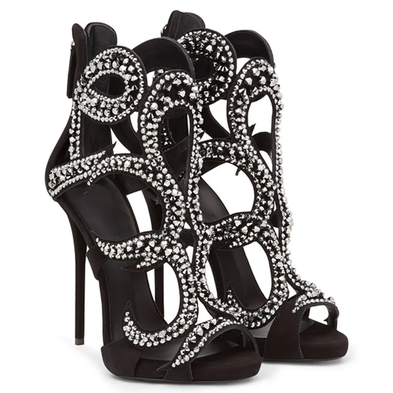 Women Shoes Zipper - Glanzende Ctrstal gemengde kleuren stiletto sandalen