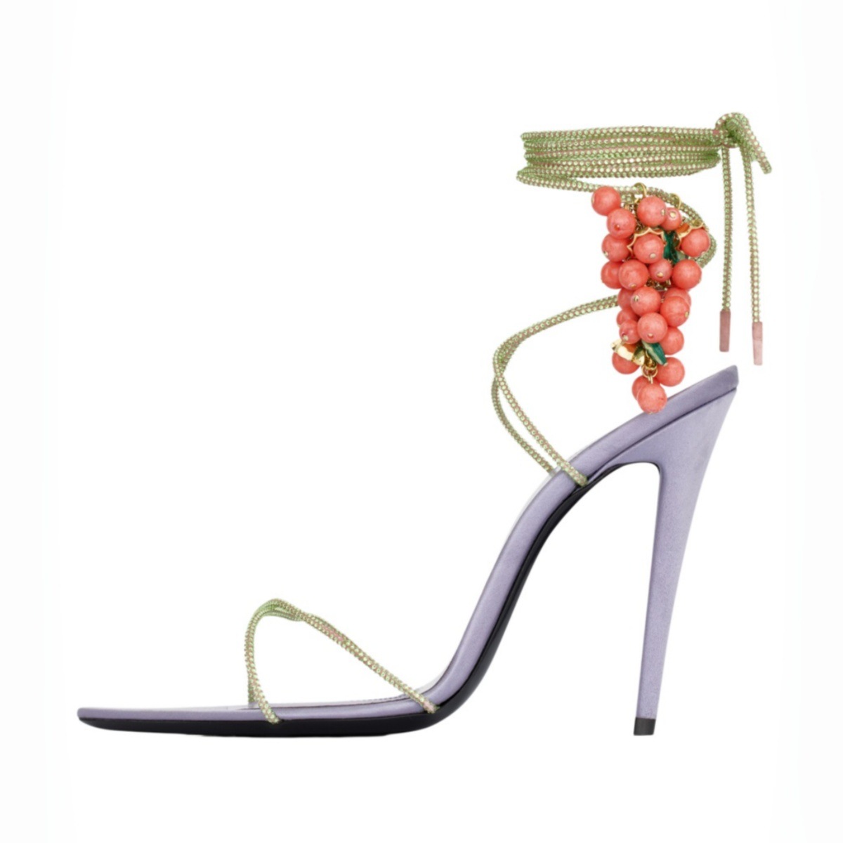 Rhinestone Sandal Women - Dames 3D fruitversierde strass-wikkel enkelband stiletto