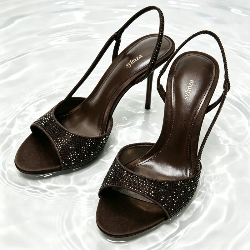 Women Shoes Branded - Mode Kristal Detail Slingback Hakken Vrouwen