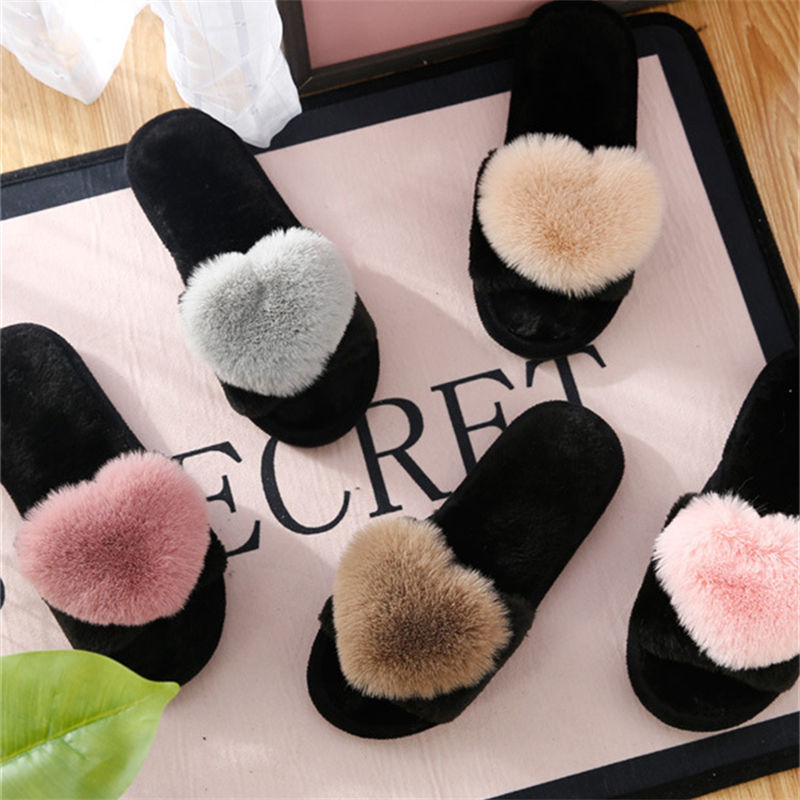 Women Shoes Winter - crriflz Pluche hartvormige pantoffels voor dames,