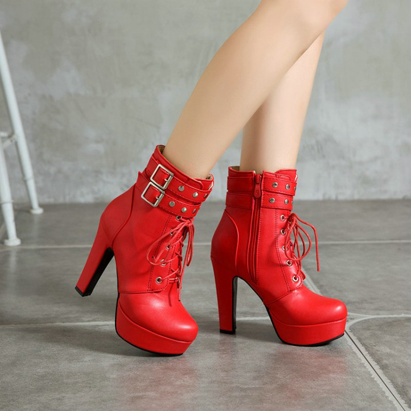 Women Shoes For Big Feet - Winter Bont Gevoerd Geel Rood Dames