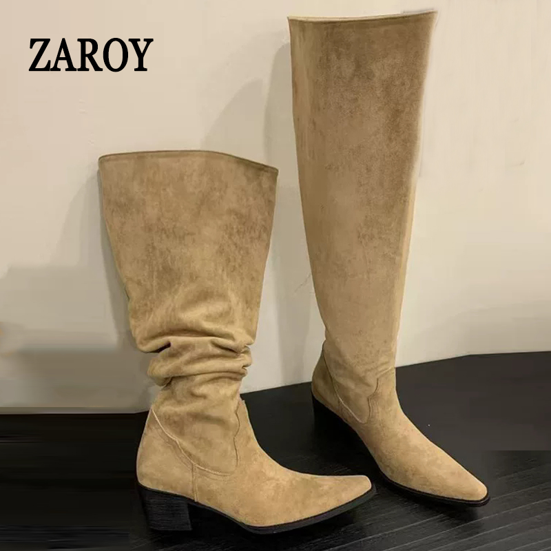 Wide Fit Heels - ZAROY Winter Puntige Teen Kniehoge Laarzen