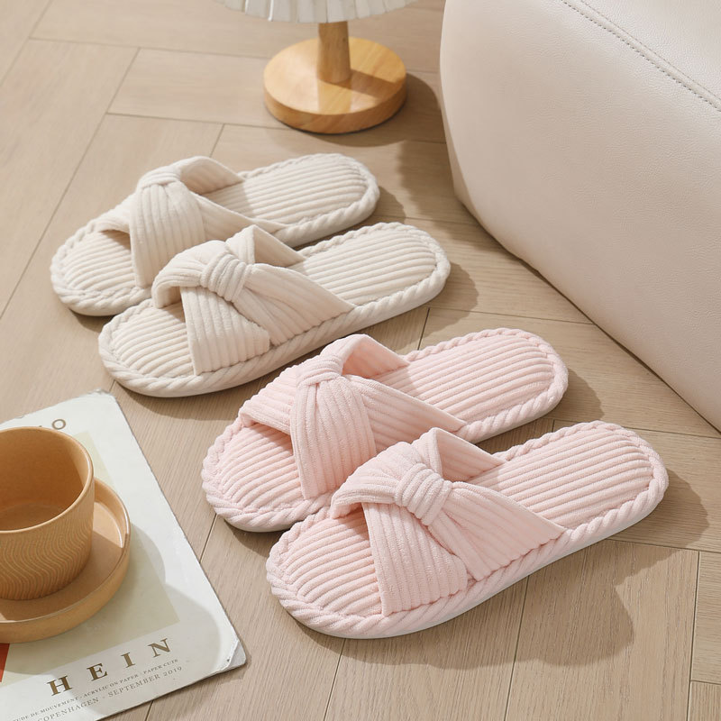 Women Shoes Winter - Corduroy kruisband huispantoffels voor dames Open