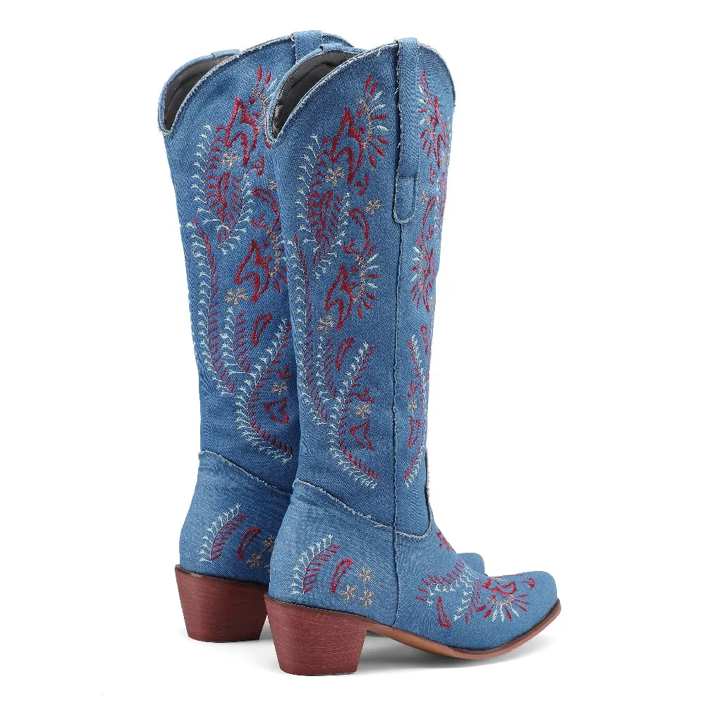 Blauwe denim westerse cowgirl  - Western Cowgirl Boot recensie en prijs